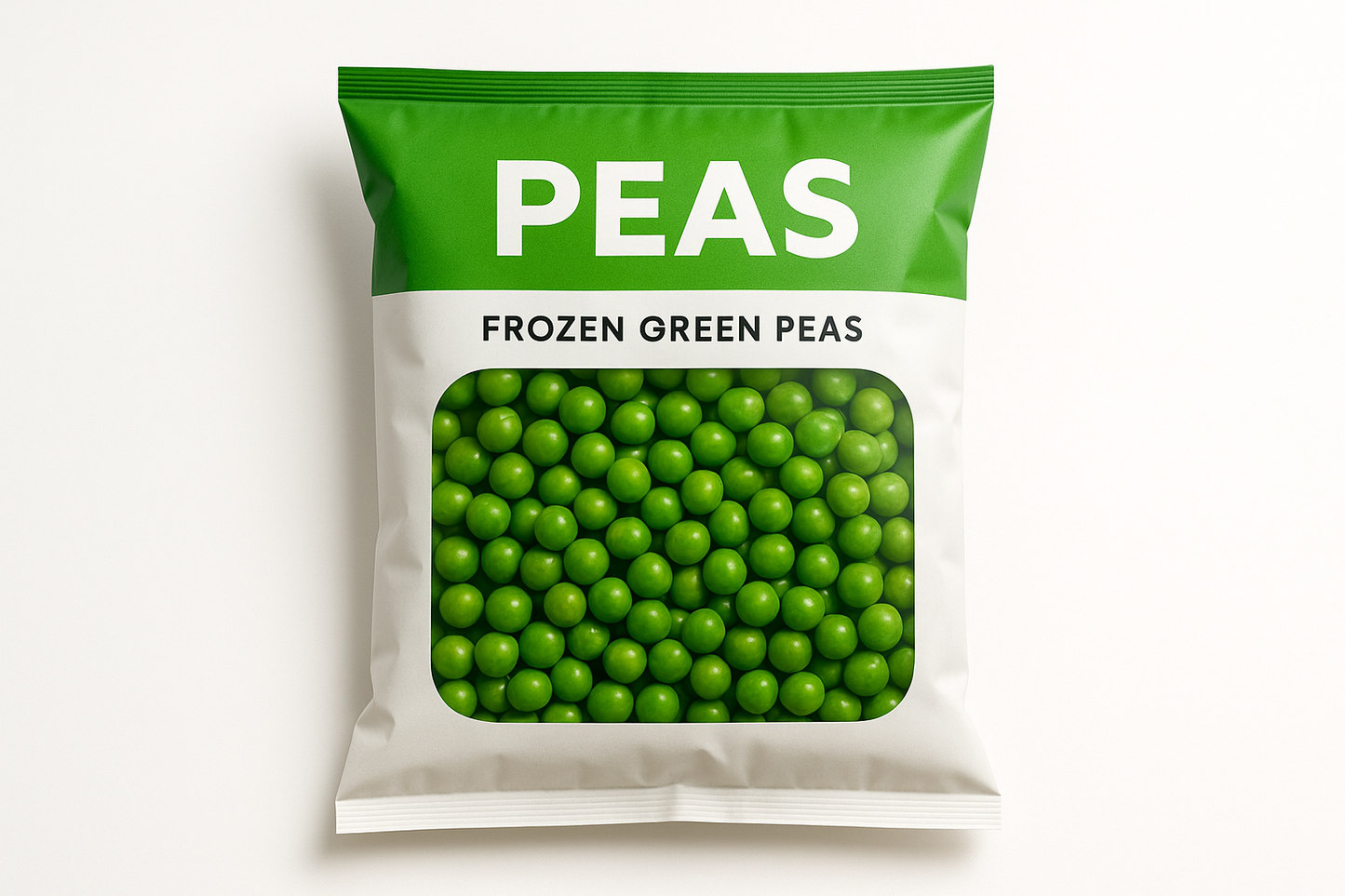 Frozen green peas with brand packing