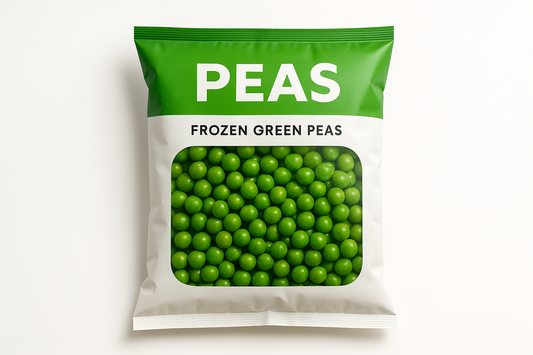 Frozen green peas with brand packing